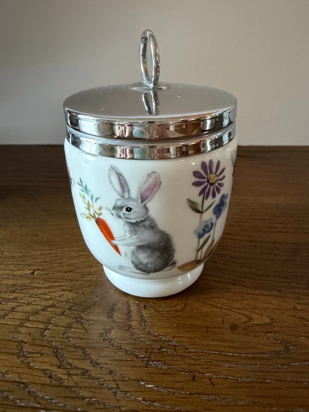 Vintage 1970 Royal Worcester “Skippety Tale”  Egg Coddler w/ Silver Lid.